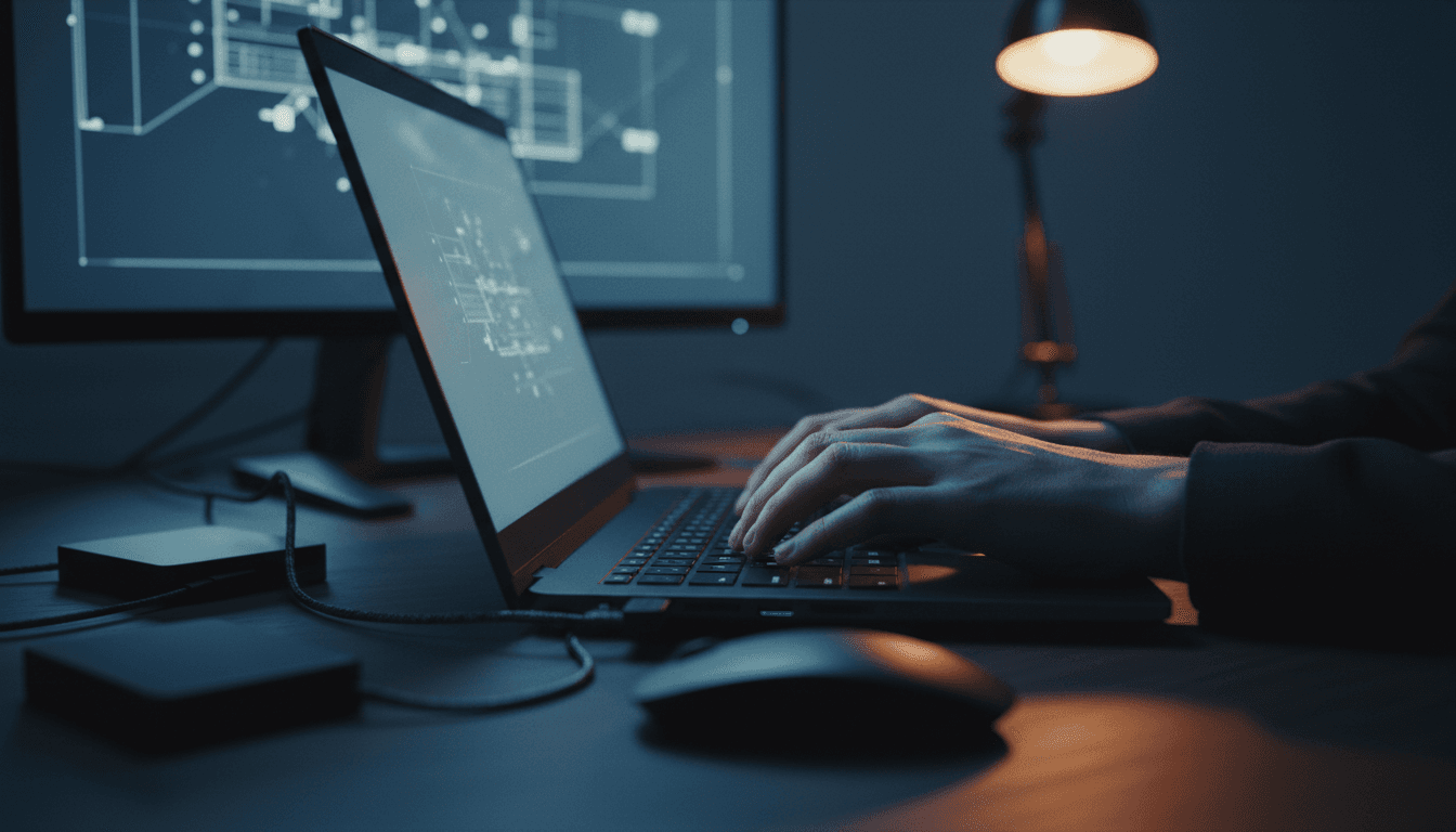 IT architect working on system design at laptop